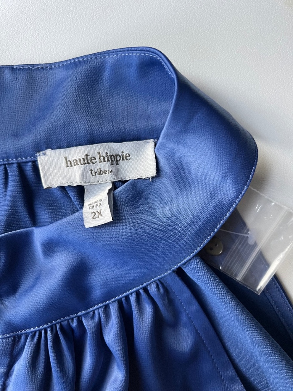blue Haute Hippie Tribe garment with a gathered neckline and a size 2X